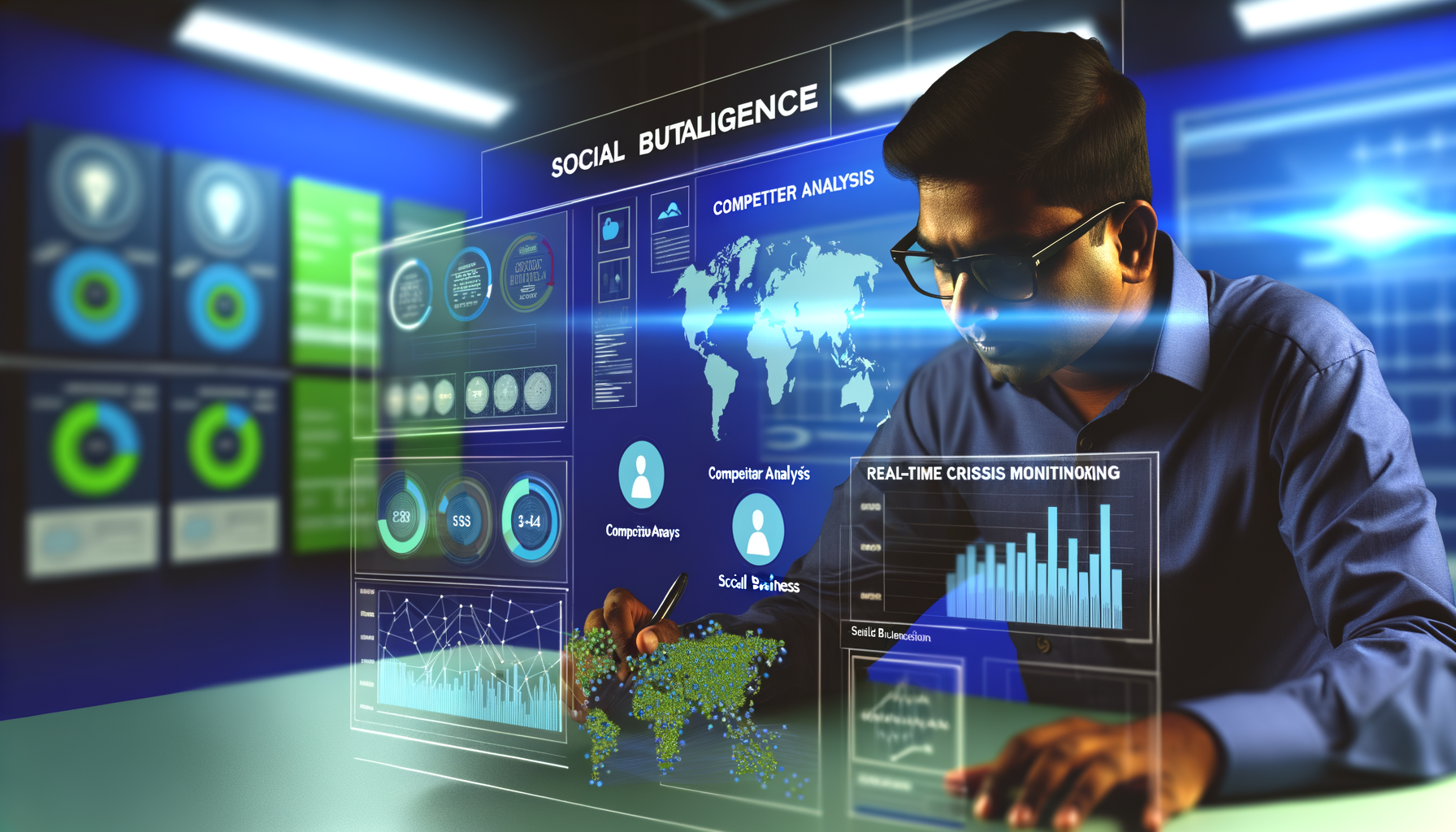 Professional Business Intelligence illustration showing Graphical representation of social media analytics, Small business ow