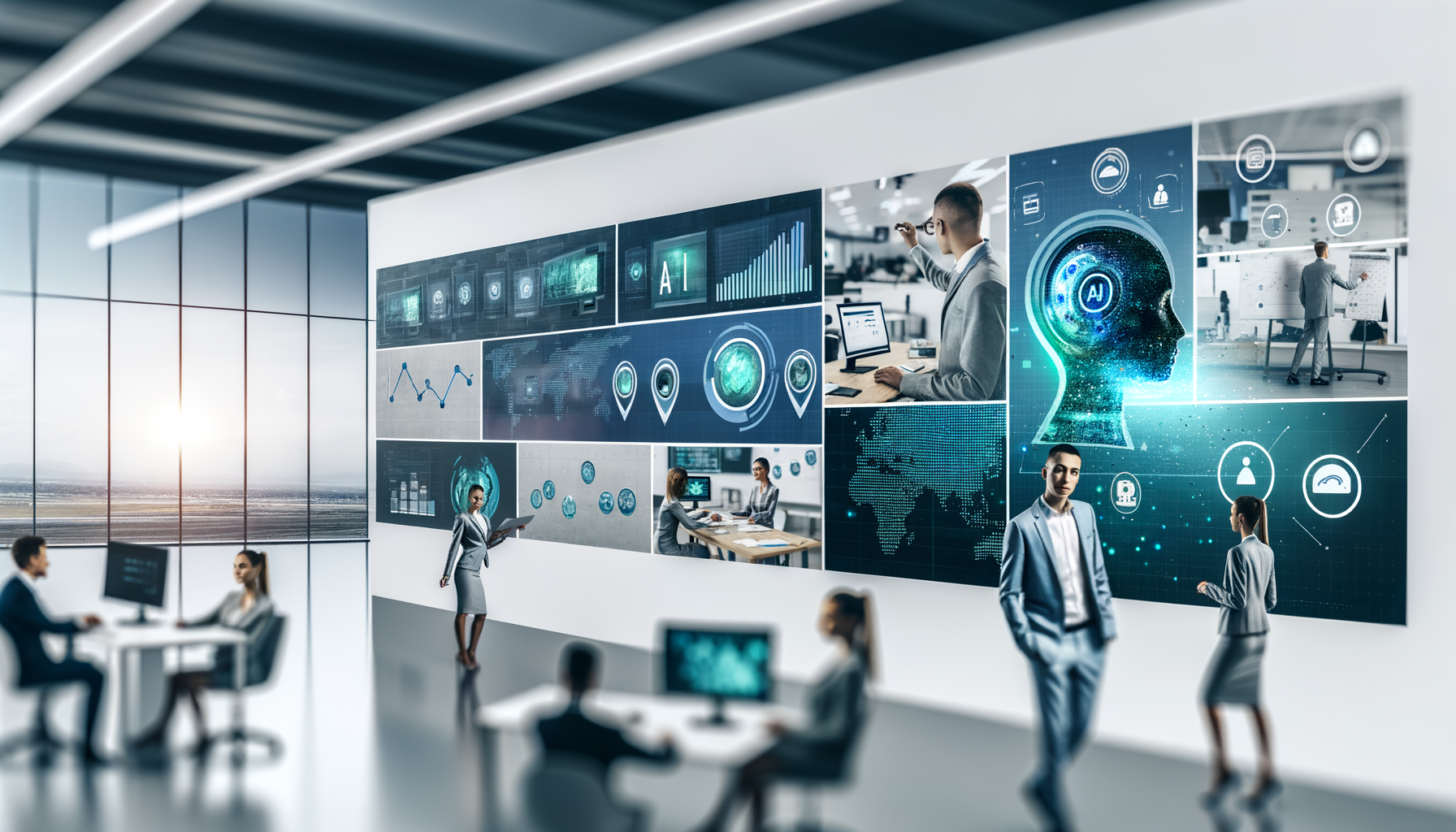 Professional Strategic Business Innovation illustration showing Mailchimp logo or branding, Visuals of AI and digital transfo