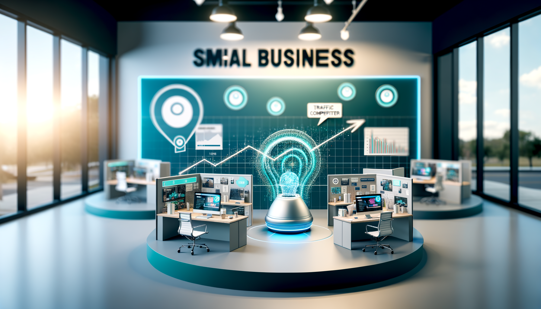 Professional Small Businesses Leveraging AI illustration showing AI digital interface, Small business owner related to Why Sm