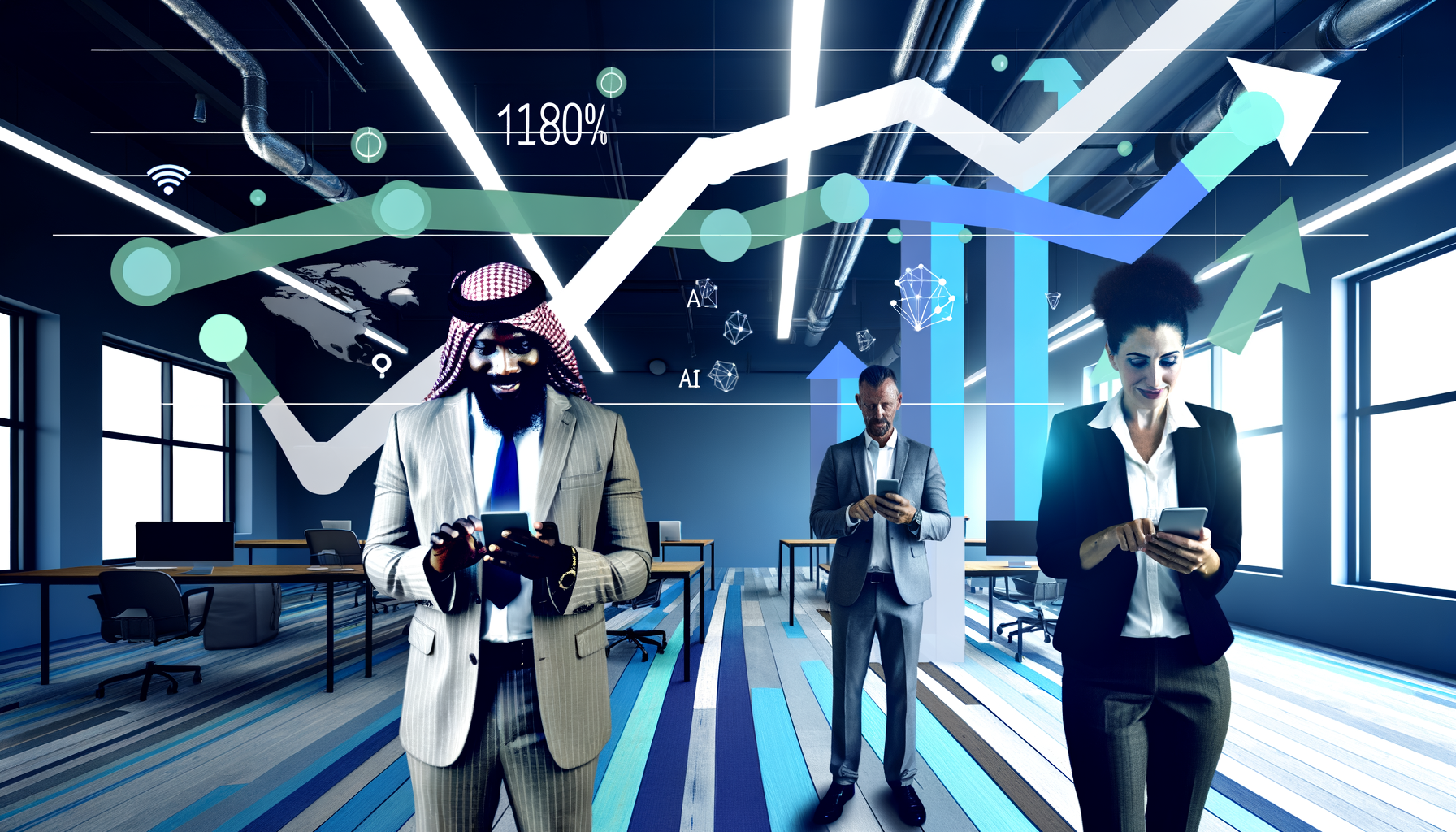 Professional Technology-driven business transformation illustration showing Interactive digital tools like booking systems an