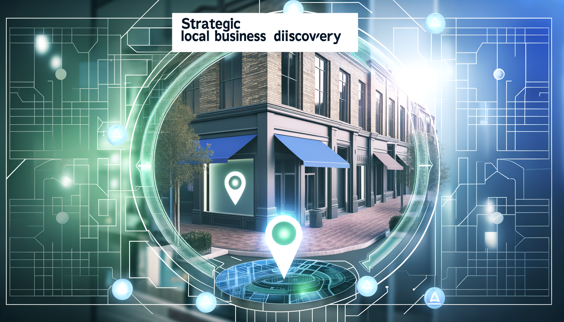 Professional Local Business Discovery Through AI illustration showing AI-powered map interface, Foursquare logo related to Sm