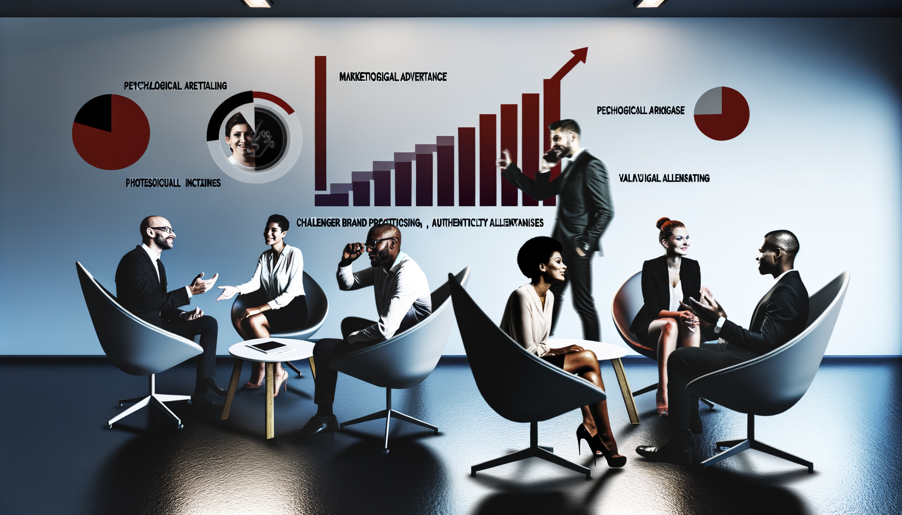 Professional Marketing Strategies illustration showing Entrepreneurs discussing strategies, Graph showing sales increase rela