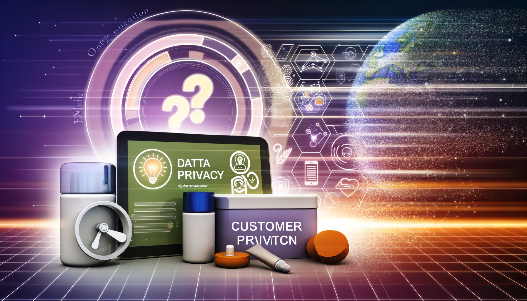 Professional Business Innovation illustration showing Interactive quizzes, Data privacy symbols related to Smart SMBs Ditch C