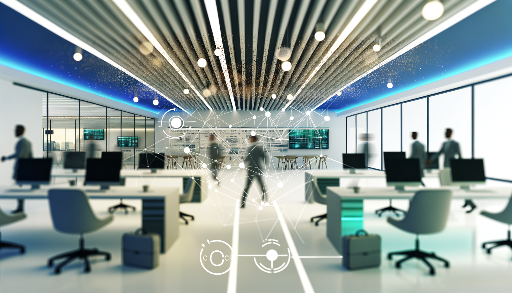 Professional business competition illustration showing Amazon and Walmart logos, fragmented smaller networks related to Smart