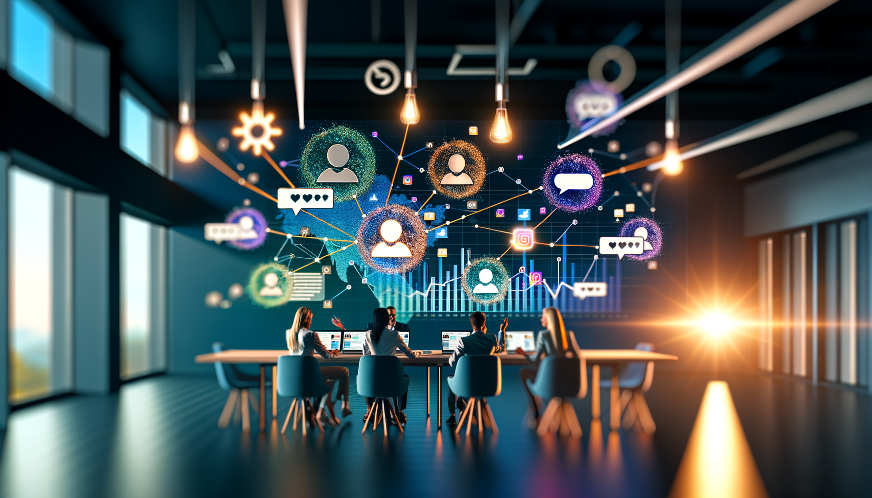 Professional Proactive Social Media Engagement illustration showing Brand representatives engaging in comments, Social media