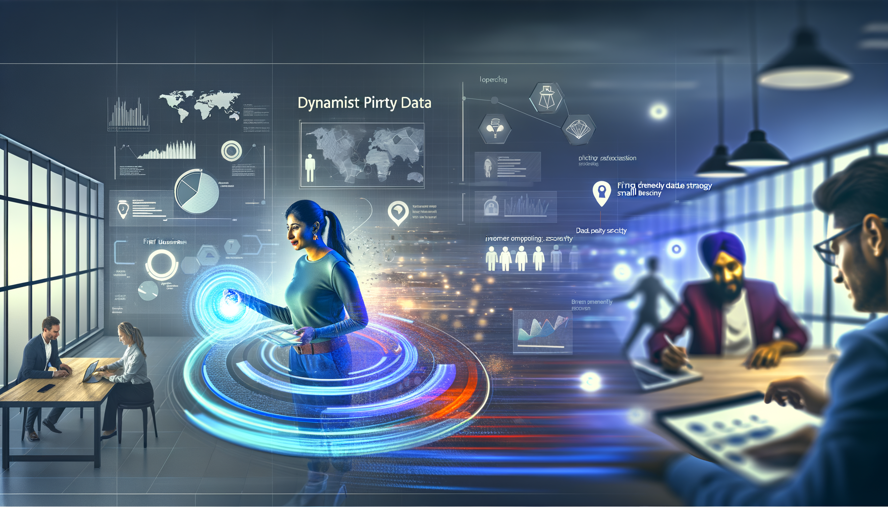 Professional First-party data strategy for small businesses illustration showing Small business owner reviewing data, Digital