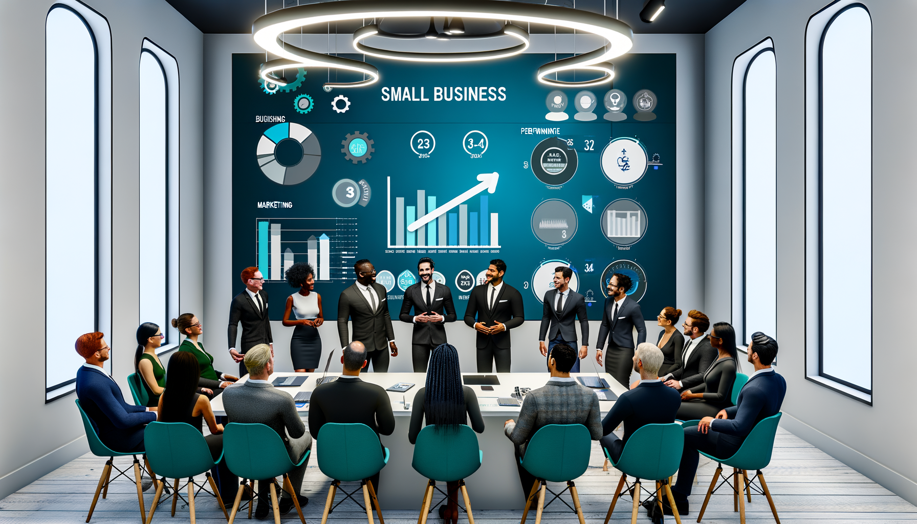 Professional Business Strategy and Decision Making illustration showing Small business owners in discussion, Interactive cont