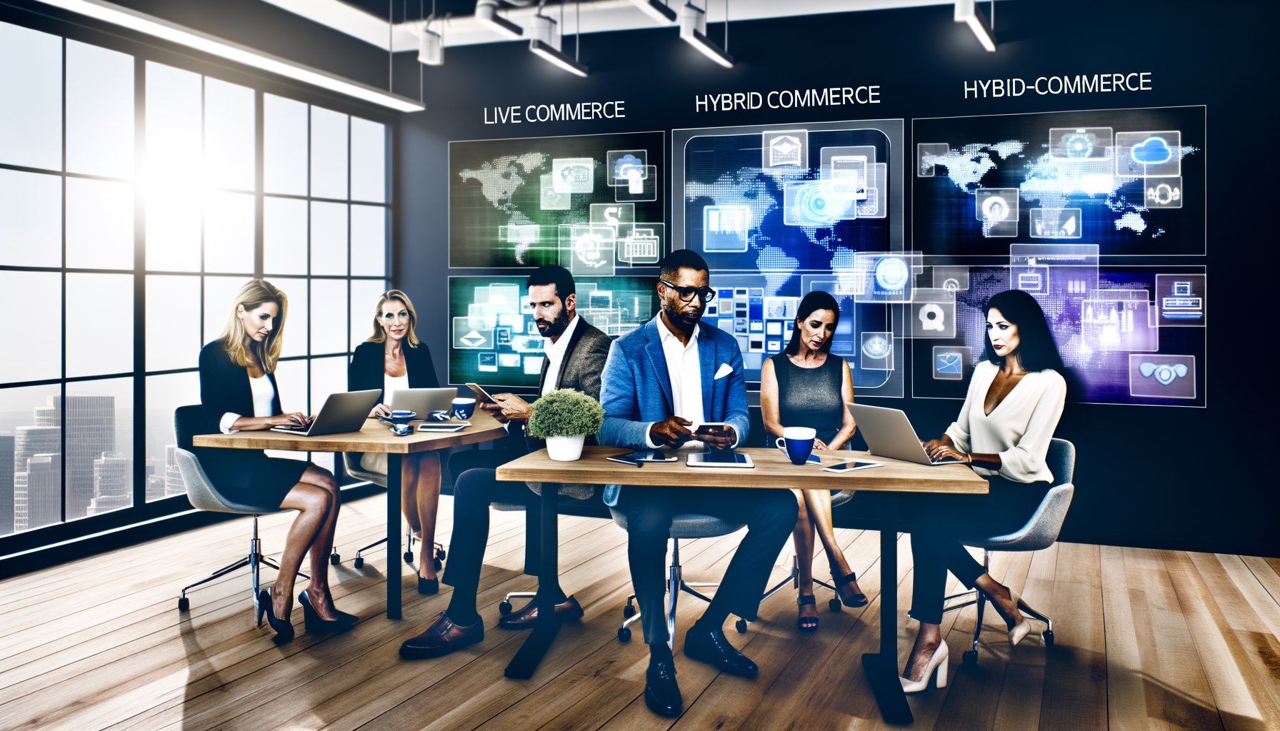 Professional Live Commerce in Social Media illustration showing Digital shopping networks, Livestream shopping with high conv