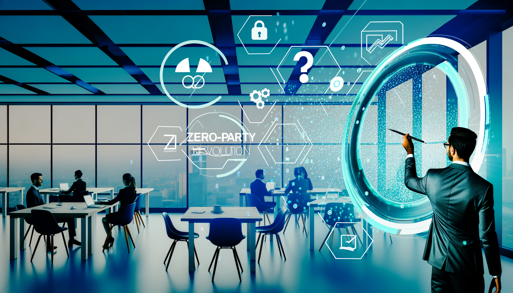 Professional Zero-Party Data Revolution illustration showing Interactive Quizzes, Conversational Interfaces related to Smart 
