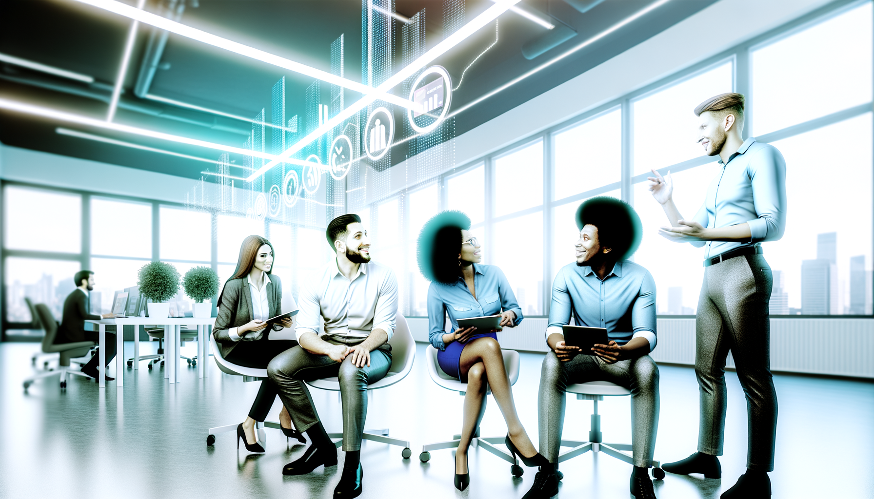 Professional Empowered Employees as Brand Ambassadors illustration showing Diverse group of employees engaged in discussion, 