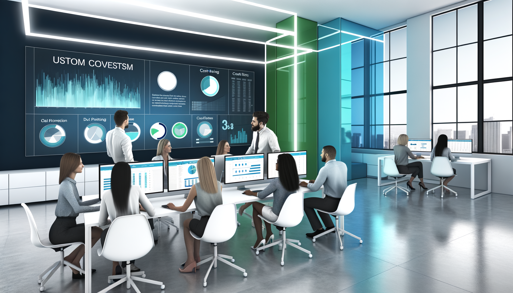 Professional Custom CRM Solutions for Small Businesses illustration showing Small business team collaborating, Custom-built s