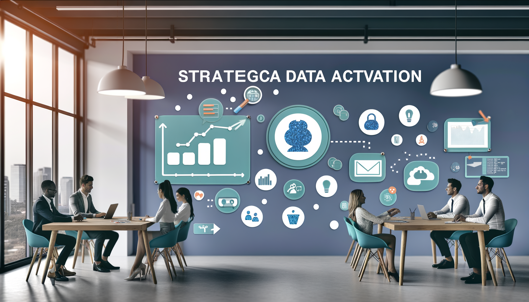 Professional Strategic Data Activation illustration showing Automation workflows, Data-driven growth charts related to Smart 